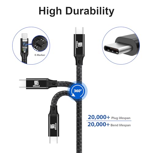 Elfesoul USB C to C Cable, 3.2 Gen 2 USB-C Cable 10ft - 4K UHD 20Gbps 100W PD Fast Charging Cable for MacBook Pro, for iPad Pro, Nylon Braided, Black.