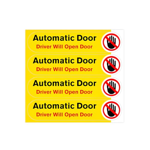 MUQIDA 4 PCS Automatic Door Sticker, 3.7 x 0.8 Inches Waterproof Vinyl Sticker Driver Will Open Door Sign, Do Not Touch Automatic Sliding Doors Warning Decal for Car Taxi Van