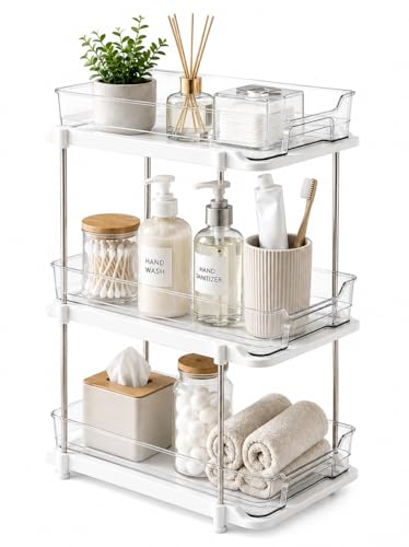 Image of MECHDEL 3-Tier Under Sink Organizer with Pull-Out Sliding Drawers | Multi-Purpose Kitchen & Bathroom Storage Rack | Clear Countertop Organizer for Pantry, Vanity, Cabinet & Cleaning Supplies