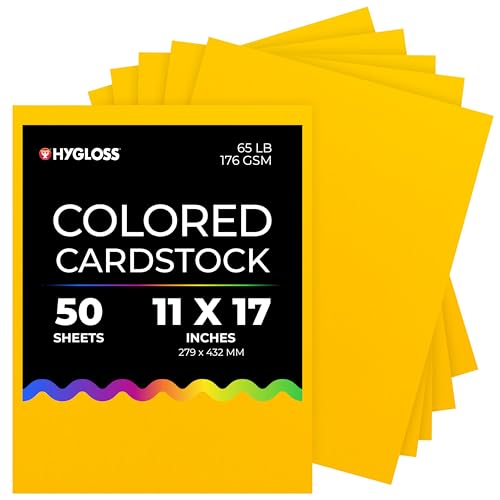 Hygloss Yellow Bright Colored Cardstock - 11x17-Inch, 50 Sheets, 65 lb/ 176 gsm, Fade-Resistant, Acid-Free Color Card Stock Paper