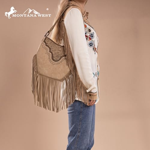 Image of Montana West Fringe Shoulder Bag for Women Western Tooled Hobo Tote Bag Purses