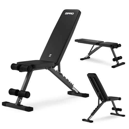 ZIPRO Banco de Musculación Ajustable Multifuncional Fitness Gimnasio hasta 300 kg con Respaldo y Asiento 7 Posiciones Plano Inclinado Declinado Equipo Entrenamiento para Casa Home Gym – Stride Negro