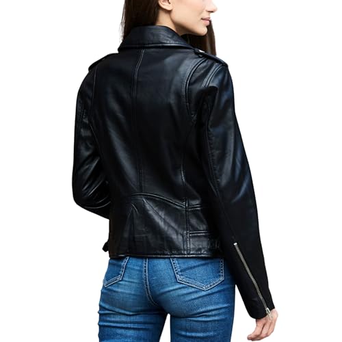Leather Jacket Women | Premium Lambskin Leather Asymmetric Zipper Lapel Notch Collar Motorcycle Jacket2