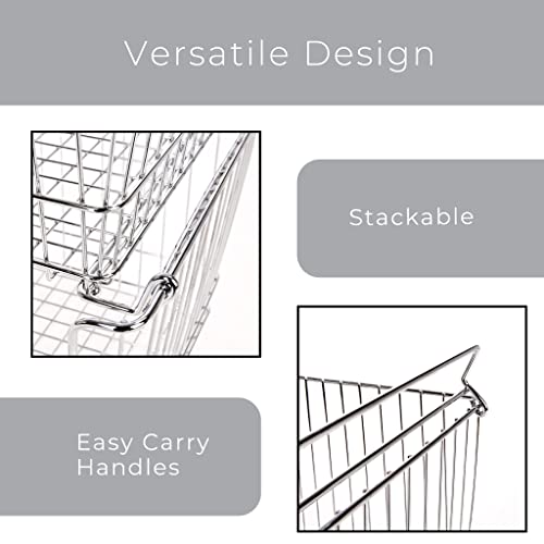 Smart Design Stacking Baskets With Handles - Set Of 6 Large - Steel Metal Wire - Fruit Produce Vegetable Safe Storage Bin Organizer Pantry Counter Stand Rack - 12.5 X 8.5 Inch - Chrome #TOP3