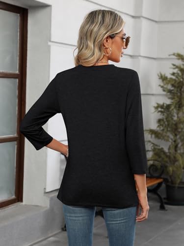 Womens Tops 3/4 Sleeve T Shirts V Neck Summer Tops Dressy Casual Basic Tees Loose Tunics3