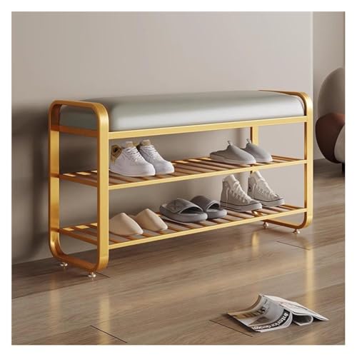 Modern 3-Tier Metal Shoe Bench with Cushion, Stylish Entryway Shoe
