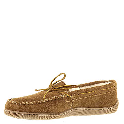 Minnetonka Men's Sheepskin Hardsole Moccasin Slippers 10 W Tan