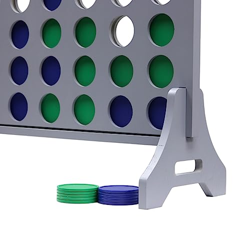 Image of Giant 4 in a Row Game for Family & Adults - Tailgating Pros Jumbo Grey Wooden Four in a Row Indoor & Outdoor Yard Game for Family Party Fun, Portable Activities for Patio, Backyard, and Camping