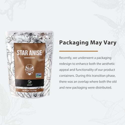 Soeos Star Anise Seeds (Anis Estrella), Whole Chinese Star Anise Pods, Dried Anise Star Spice, 4 oz.