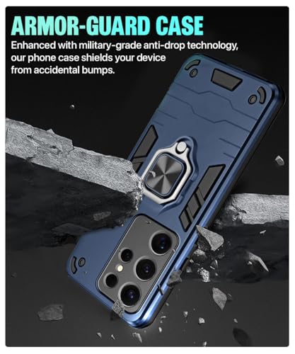 Image of WOW IMAGINE Shock Proof Back Case Mobile Cover for Samsung Galaxy S24 Ultra 5G | Back Cover Case (Tough Armor | Hybrid PC + TPU | Ring Holder & in-Built Kickstand | Blue)