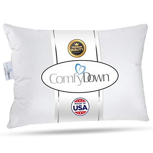 ComfyDown Goose Down Travel Pillow - Filled with 800 Fill Power European Goose Down Egyptian 300 Thread Count 100% Cotton Cover for Plane car & Home - Made in USA (12x16)