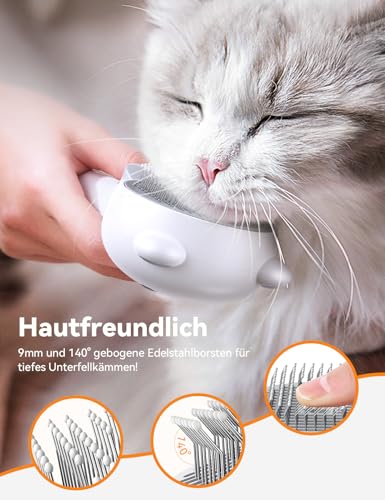 FEELNEEDY Katzenbürste mit Dampf, Furminator Katze mit Auslöseknopf Wassertank, Dampfbürste Katze für Langhaar/Kurzhaar Hunde Katz, USB aufladbar, Zwei-Geschwindigkeits-Sprühfunktion