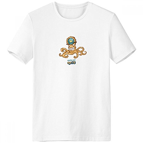 T-shirt blanc vie marine poulpe orange, idéal pour vos sorties d'été décontractées en taille M
