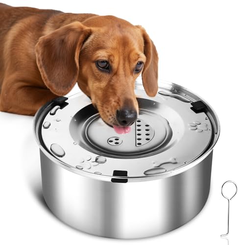 TOSAVGA Bebedero Perro Acero Inoxidable 3L, Antiderrames, Antipolvo, Antideslizante, para Perros Pequeños/Medianos/Grandes