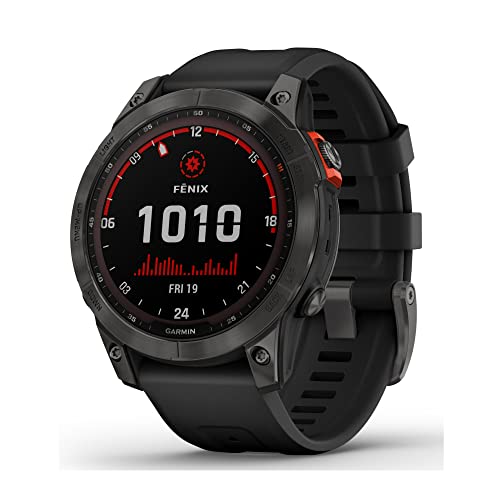 Image of Garmin Fenix 7 Solar, Adventure smartwatch, with Solar Charging Capabilities, Rugged Outdoor Watch with GPS, Touchscreen, Health and Wellness Features, Slate Gray with Black Band