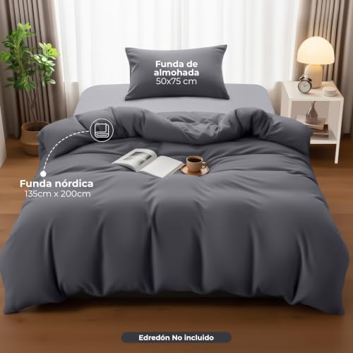Miniatura 2 de Utopia Bedding Funda Nordica Cama 90 - Microfibra Juego De Funda De Edredon 135x200 Cm Y 1 Funda De Almohada 50x75 Cm Gris