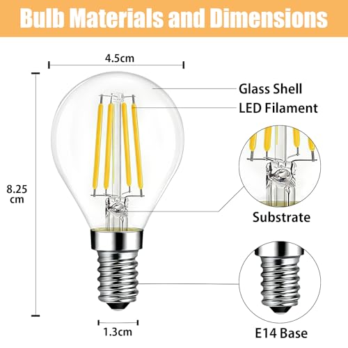 E14 Led Light Bulb Golf Ball G45 SES Small Screw Light Bulb 4W Warm White 2700K Mini Globe Clear LED Filament Bulb for Chandelier Desk Lamp Ceiling Fans Wall Sconces Pack of 4 [Energy Class A+]