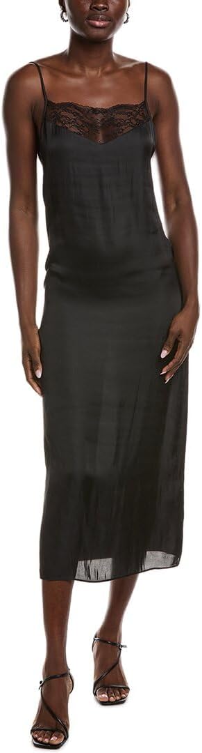 Maje Womens Lace Neckline Slip Dress, 36, Black