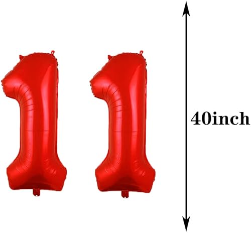 Miniatura 2 de Suministros de decoración de cumpleaños de dulce número 11, globos rojos del número 11, globos de mylar de 11  papel de aluminio, decoración de