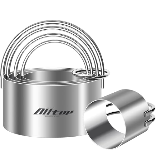 ALLTOP Round Biscuit Cutters with Handle, Stainless Steel Baking Essential Tool for Effortless Circle Cookie Shaping,Pastry,Cake Decoration Creation–Precise Cut for Dumpling,Scone, Donut-5 Pcs