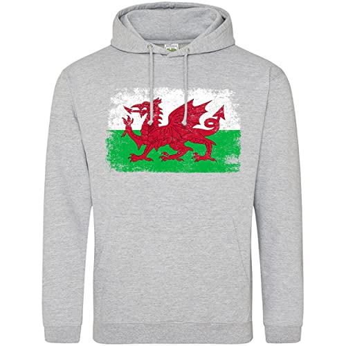 Wales Mens Hoodie Welsh Football Cymru Gifts Rugby Supporters Cup Hooded Top 2024, XL, Sport Grey