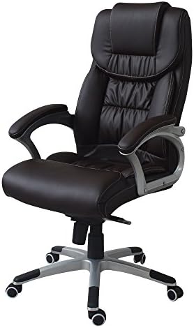 Executive Office Chair - With Synchro-Tilt Mechanism | Adjustable Height and Back | Maximum Comfort | Extra Padded Support | PU Leather | Ergonomic High Back Task Chair or Computer Desk Chair (Brown)