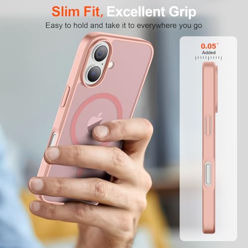 Image of SUPFINE Magnetic for iPhone 17 Case (Compatible with MagSafe)(Military Grade Drop Protection) Translucent Matte Shockproof with Anti-Fingerprint Phone Cover 2025,Pink
