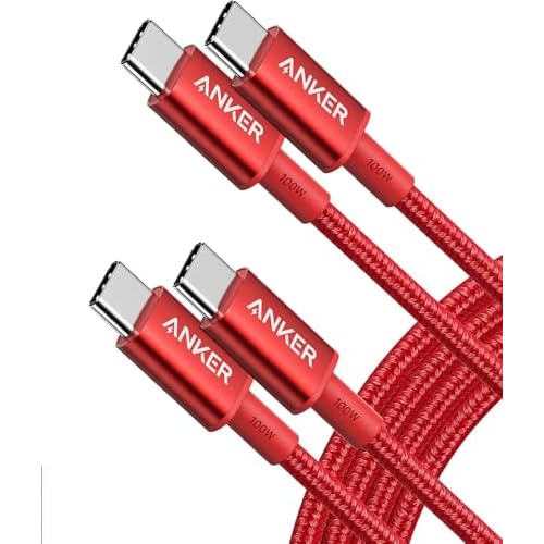 Anker 333 USB C to USB C Charger Cable (6ft 100W, 2-Pack), USB 2.0 Fast Charge for MacBook Pro, iPhone 17/16/15, iPad Pro, Samsung Galaxy,and More Red 1.8M+1.8M