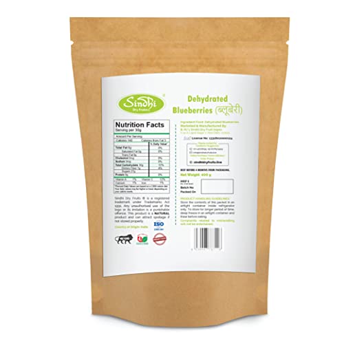 Image of Sindhi Dry Fruits Dehydrated Blueberries, Dried Blueberries, Soft and Juicy, 100% Vegan, Powerhouse of Antioxidants, 400 Grams (Zip Pouch)