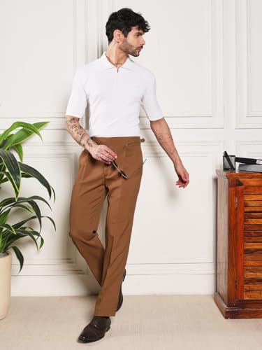 Image of Gurkha Pants for Men | Trouser for Men | Formal Pant | Double Button | Loose Fit Trouser High Waist Pleated Casual Trousers | Vintage Straight Leg Pants for Office Smart Casual Travel Party