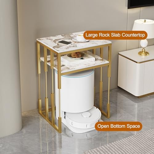 Portable Robot Vacuum Storage Cabinet, Modern Nightstand & Sweeping Robot Rack, Stylish Side Table for Living Room & Dining Room, Gold Finish, Compact 40cm/15.7in Design