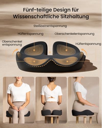 ProtoArc Ergonomisches Sitzkissen Bürostuhl Orthopädisch, Schwarz – Ansicht 3