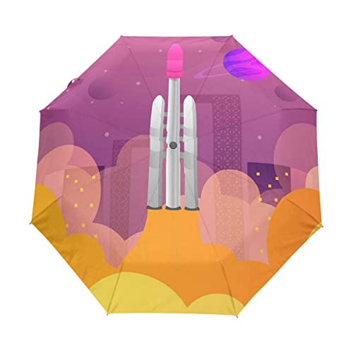 Parapluies pliant automatique contre le vent et la pluie motif fusée espace
