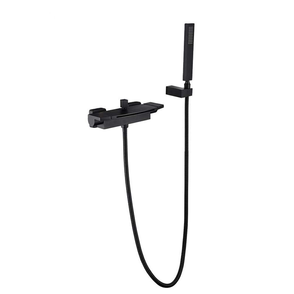 Robinet de lavabo cascade noir en cuivre pour vasque de salle de bain mural