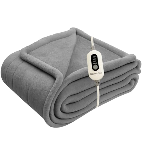 Comfort Zone Heated Blanket Electric Throw, Solid Pattern, Micro Plush
