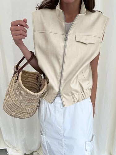 Tankaneo Womens Zip Up Cargo Vest Tops Summer Casual Sleeveless Jackets Cap Sleeve Vests Outerwear with Pockets2