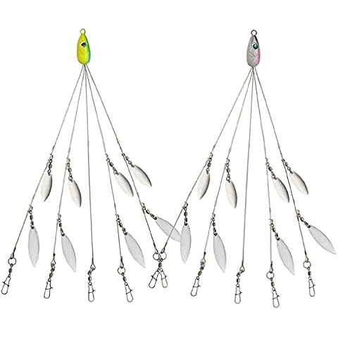 JOHNCOO 5 Arms Alabama Umbrella Rig 8 Willow Blades Fishing Lure Bait Rigs with 360°Barrel Swivels for Bass Lures Multi-Lure Rigs Cover