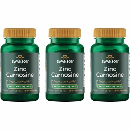Swanson Zinc Carnosine (PepZin GI) - Natural Supplement Promoting Gastric Health & Digestive Support - Supports Microbial Balance in the Stomach - (60 Capsules) 3 Pack