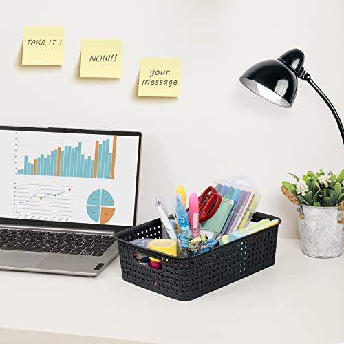 [ 12 Pack ] Plastic Storage Baskets - Small Pantry Organization And Storage Bins - Household Organizers For Laundry Room, Bathrooms, Kitchens, Cabinets, Countertop, Under Sink Or On Shelves - Black #TOP5