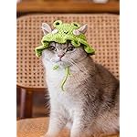 QWINEE Cartoon Design Knit Cute Dog Hat Soft Cat Hat Rabbit Hat Halloween Christmas Party Costume Head Wear Accessories for Puppy Cat Kitten Small Dogs Small Animals Green and Pink Medium - Image 2