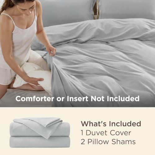 Image of Bedsure Duvet Cover Queen Size, Double Brushed Bedding Set, Silver Grey | For Kids & Adults, 90 inchx90 inch Comforter Cover, Hotel Luxury, All Season, Breathable, Easy Care, Lightweight, Zipper Closure
