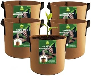 Grow Bags for Plants, 5 Heavy Duty Fabric Pots - 3 Gallon, Brown, Pack of 5