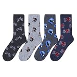 YANOIR 4 Pares Calcetines No Aprietan Hombre Divertidos Estampados Algodon, Calcetines Termicos Hombre, Calcetines Sin Puño. (FR/ES, Números, 40, 46, Regular, Regular, Estamapado moto)