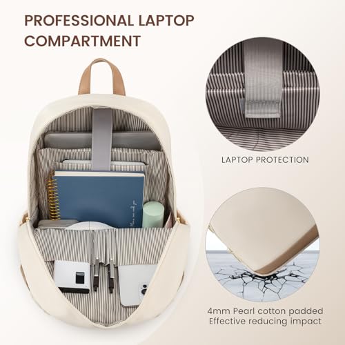 LOVEVOOK Travel Laptop Backpack for Women, Waterproof Work Backpack Fits 15.6 Inch Laptop, Large Computer Backpack for College, Beige - Image 4