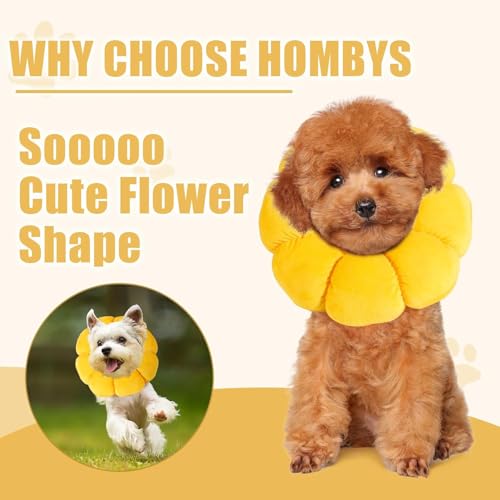 Image of HOMBYS Soft Dog Cone for Dogs and Cats, Cute & Fluffy Flower Shape for Calming, Adjustable Dog Collar Alternative After Surgery, Protective Elizabethan Collar for Dogs Recovery & Stop Licking, S