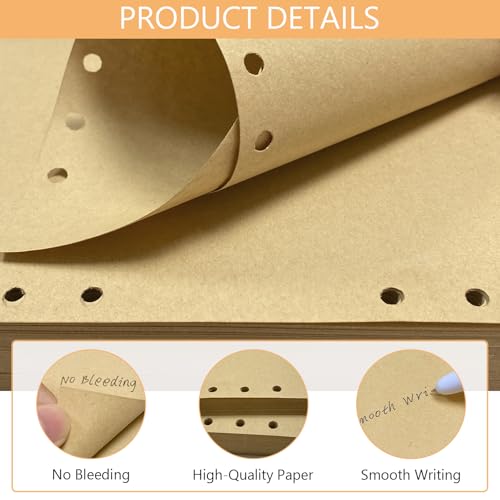 Jiaoshou Pan Ringbucheinlagen A5 Kraftpapier Blanko, 240 Blätter Nachfüllpapier 6 Loch, Refill Paper Nachfülleinlagen Notizpapier für Reisetagebuch Skizze Malen