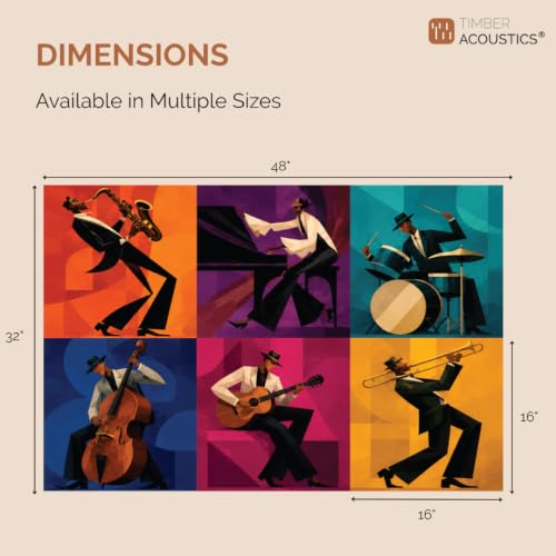 Image of Timber Acoustics Acoustic Art Wall Panels for Music Studio, PET Felt Sound Absorbing & Noise Absorber Panels for Wall, Acoustic Panels for Music Studio, 48 inchx32 inch (Jazz Musical, Set of 6)