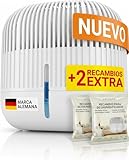 Vellure® Deshumidificador de diseño sin electricidad + 2 recambios de 600 g – Deshumidificador para baño, sótano, etc., hasta 25 m² + 2 deshumidificadores granulados de calidad profesional