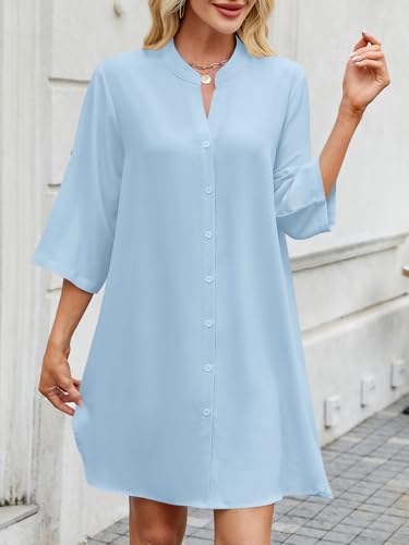 Image of PerZeal Womens Sexy V Neck Button Down Shirt Dresses Summer Short Sleeve Casual Loose Blouses & Button-Down Shifts Cover Ups