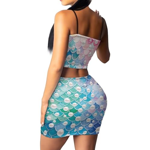Image of Biyejit Women's 2 Piece Summer Outfits Spaghetti Strap Crop Tops and Bodycon Mini Skirt Dress Set Plus Size S-4XL